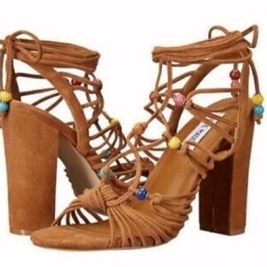 Steve Madden Scenes Beaded Chestnut Suede Heeled Sandals 10M